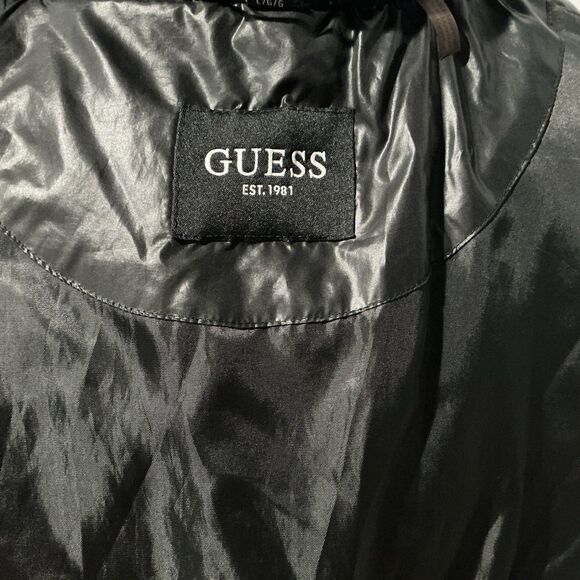 GUESS Coat Quilted Puffer Jacket Zipper Logo Black Women’s Size L - Picture 6 of 7